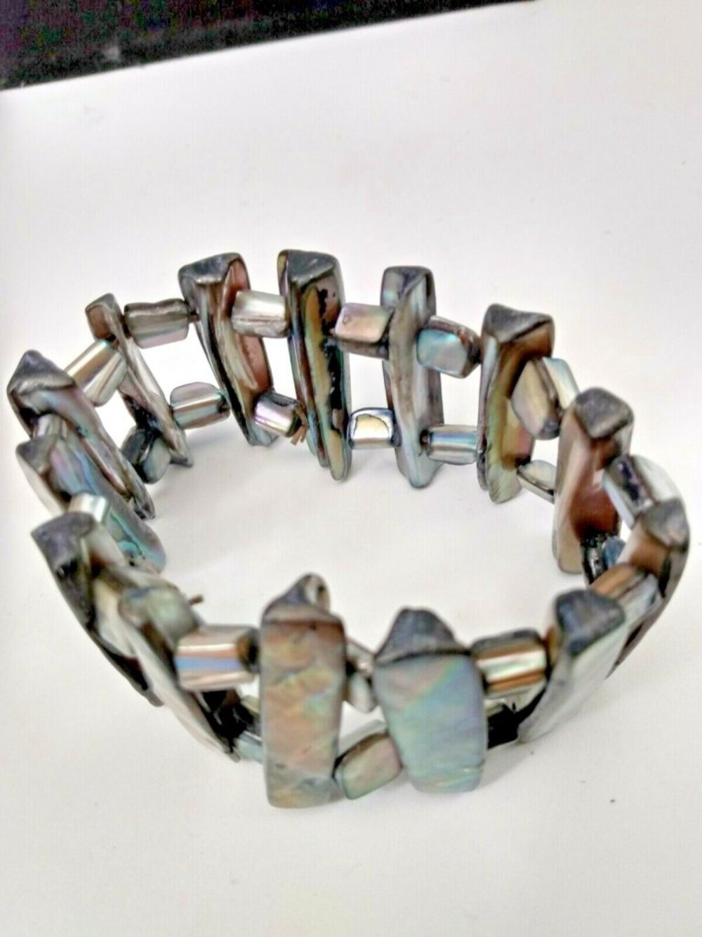 OUTSTANDING ABALONE STICKS STRETCHY WIDE LADIES BRACELET 6" - 9"